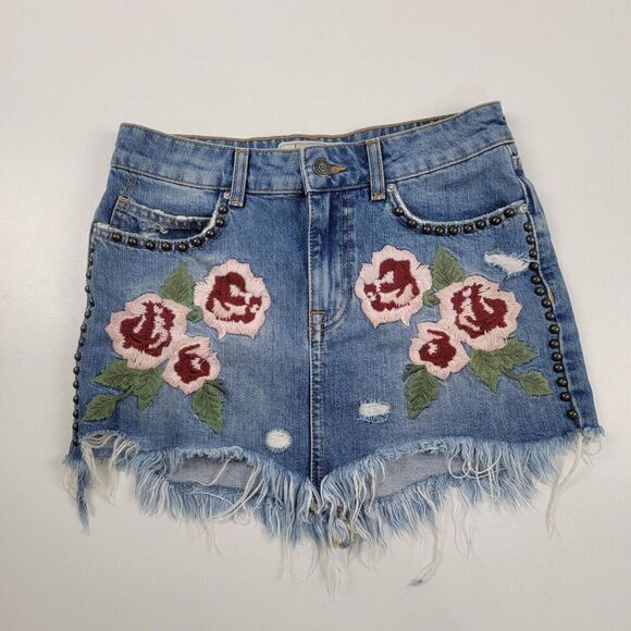 Free People Blue Floral Embroidered Mini Skirt - Picture 2 of 11